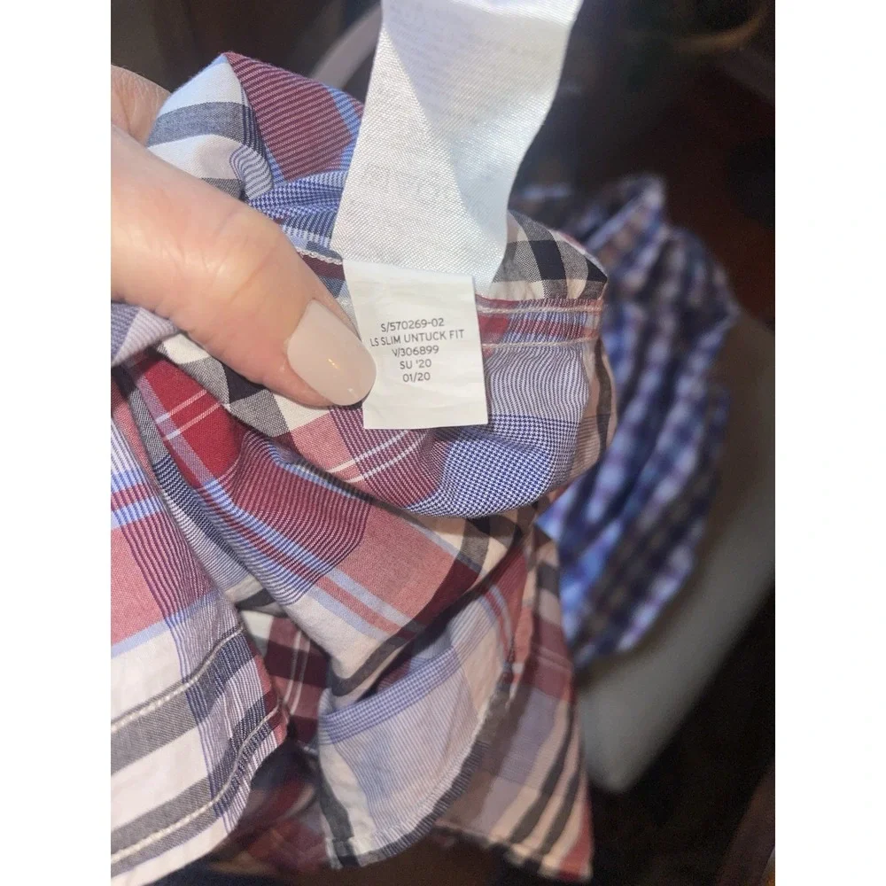 Banana Republic Plaid Untucked‎ Fit Organic Cotton Mens Shirt Medium Red Navy